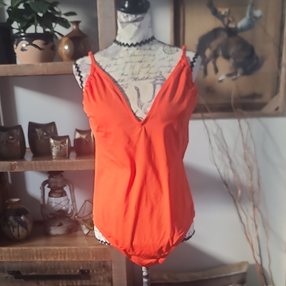 Kona Som Bright Orange V-Neck One-Piece Swimsuit